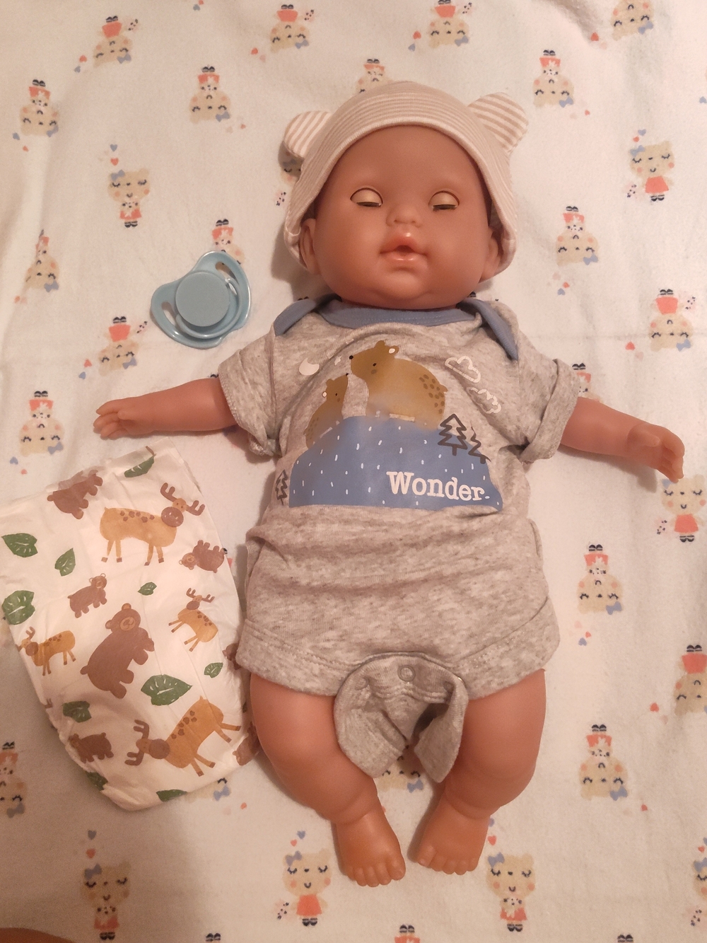 Berengeuer Baby Doll in Gray 'Wonder' Outfit with Blue Accent